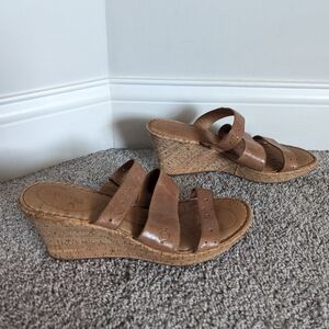 Born Marjorie Tan Wedge Leather Sandal sz 11